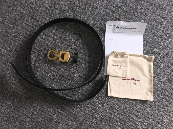 Ferragamo Black Leather Gold Buckle - DopestKickz