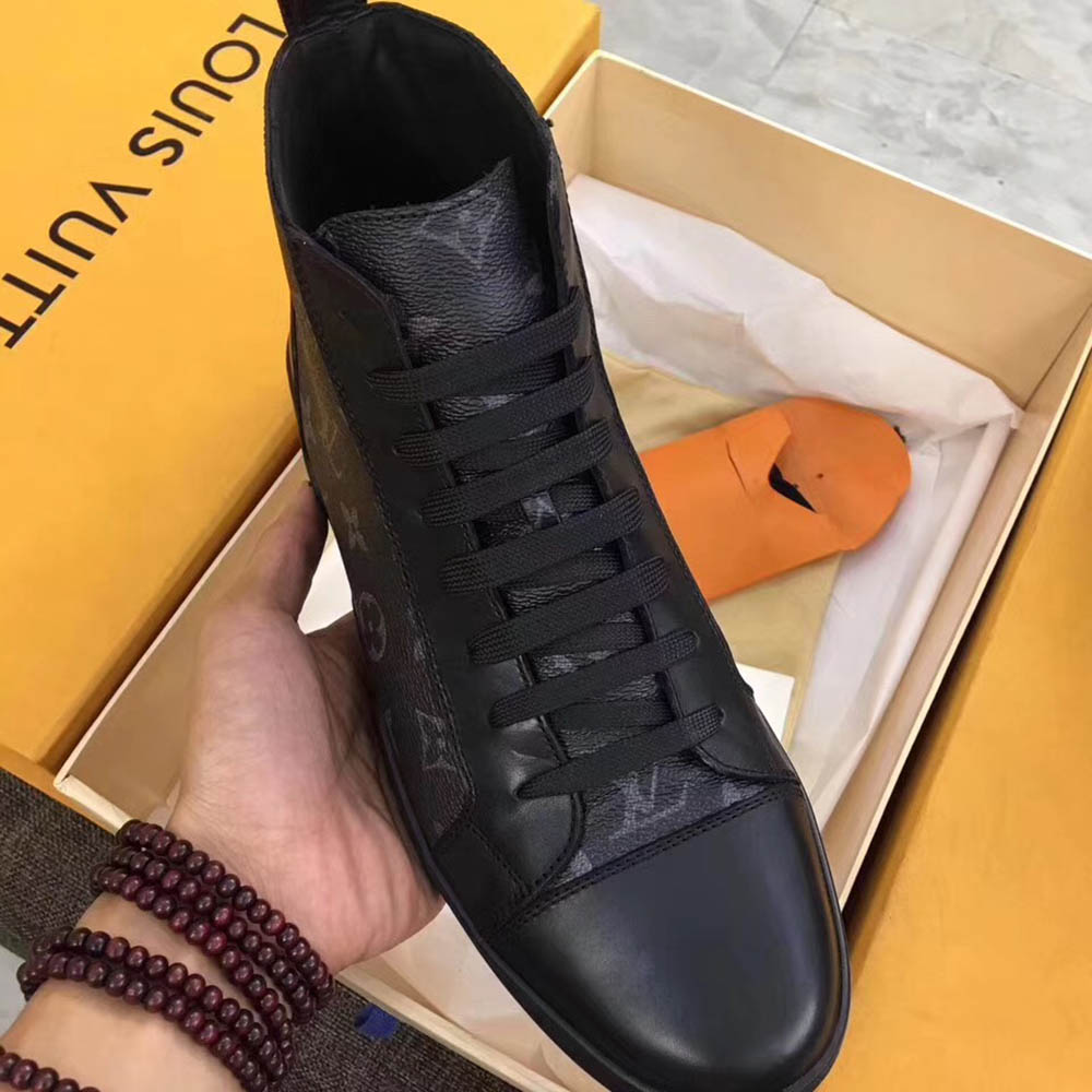 Louis Vuitton Black Leather High Top Sneakers - DopestKickz