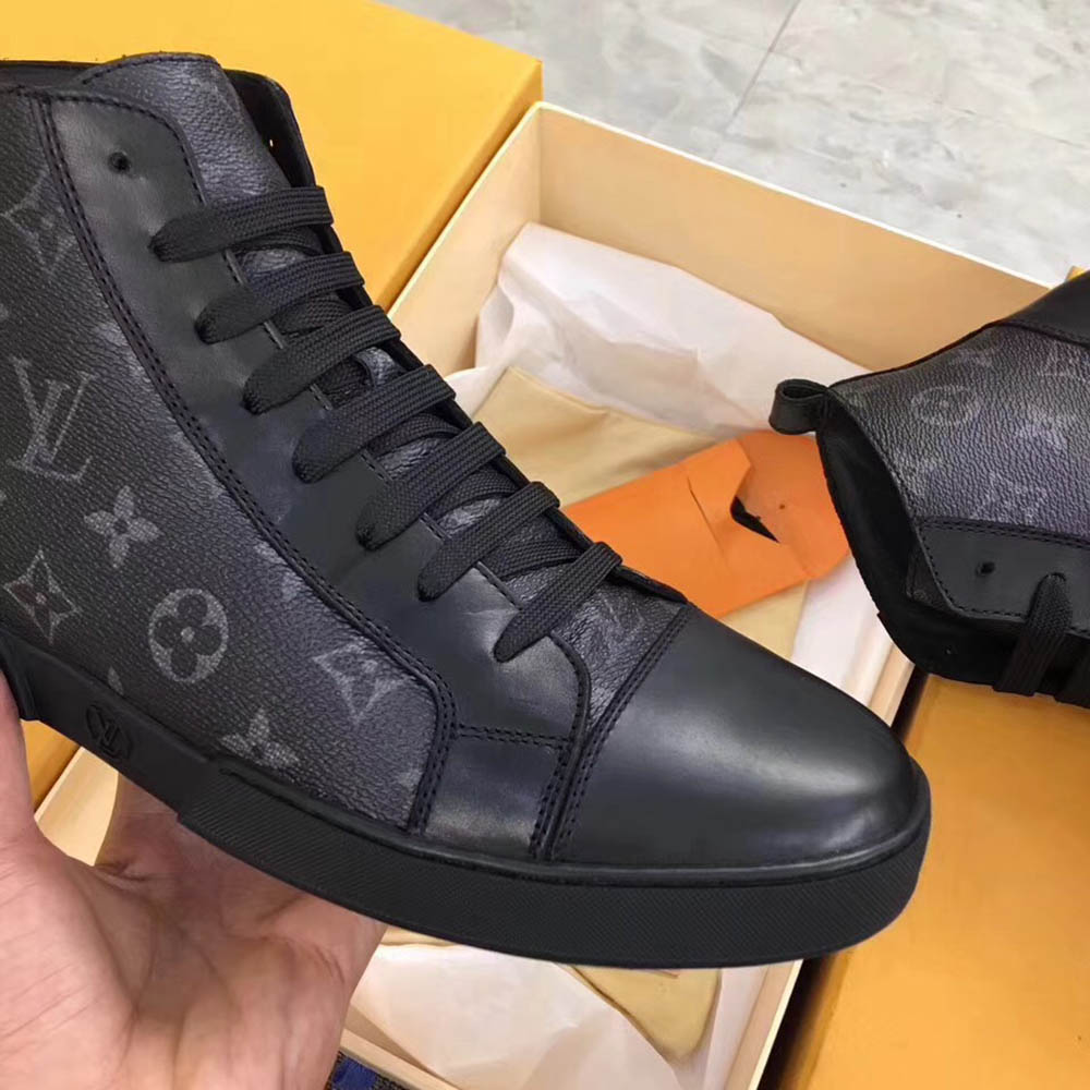 Louis Vuitton Black Leather High Top Sneakers - DopestKickz
