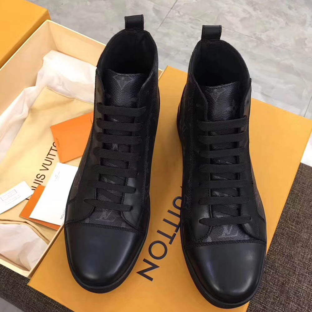 Louis Vuitton Black Leather High Top Sneakers - DopestKickz