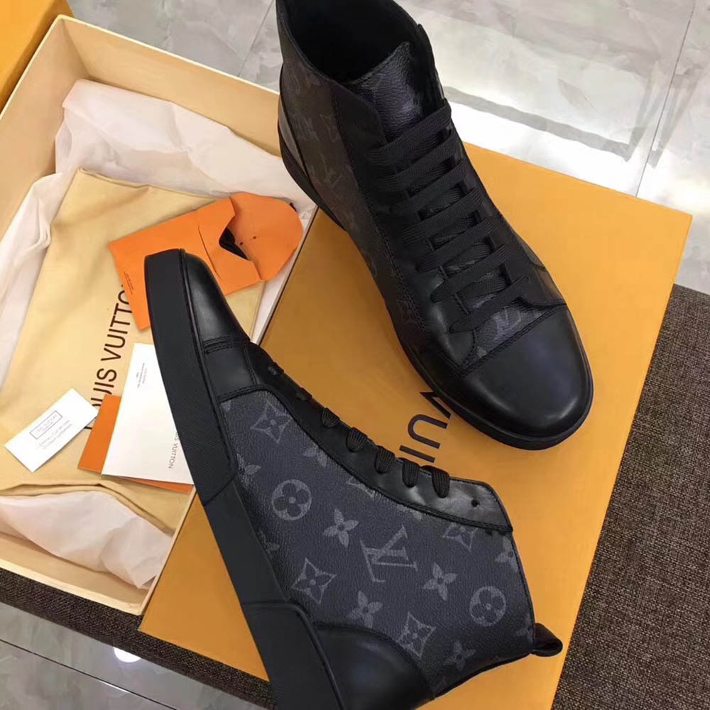 Louis Vuitton Black Leather High Top Sneakers - DopestKickz