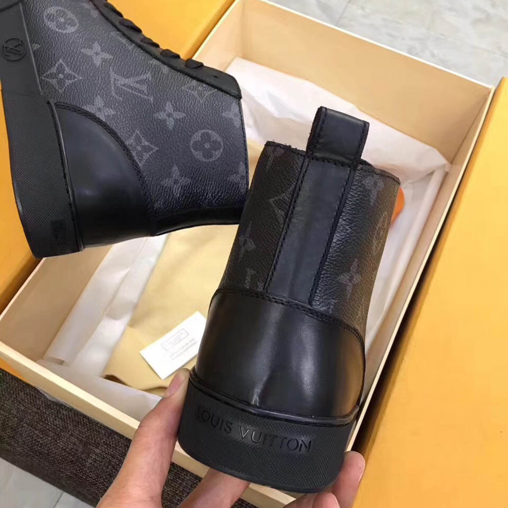 Louis Vuitton Black Leather High Top Sneakers - DopestKickz