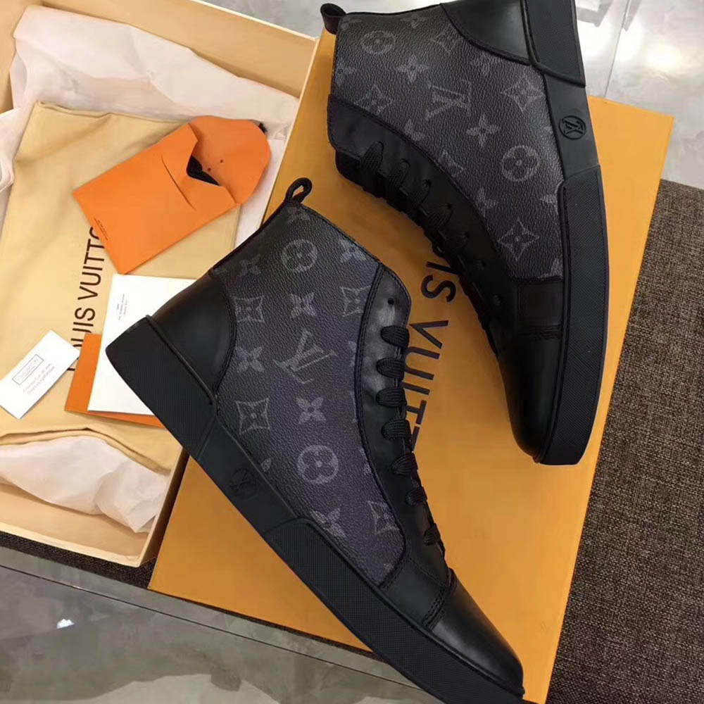 Louis Vuitton Black Leather High Top Sneakers - DopestKickz