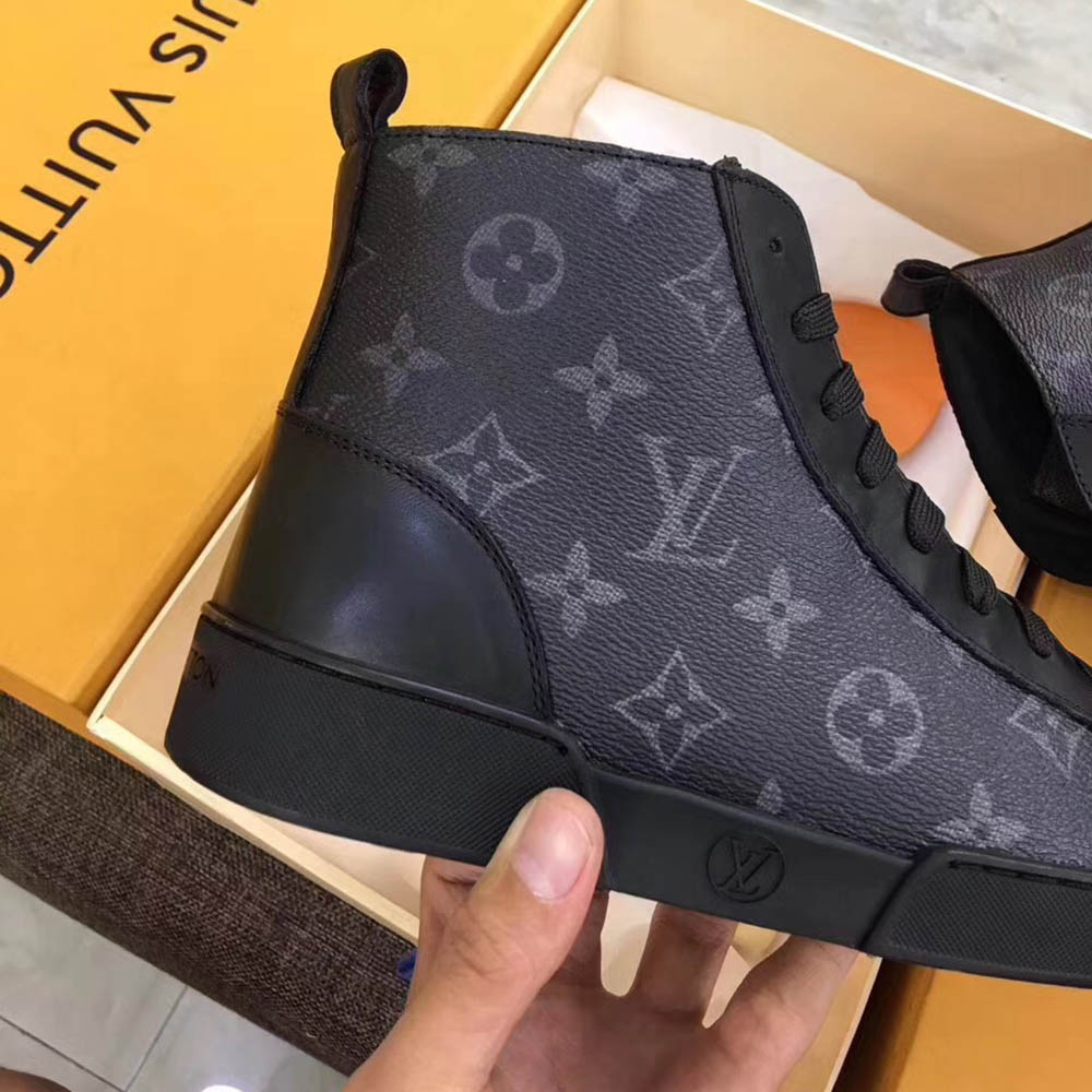 Louis Vuitton Black Leather High Top Sneakers - DopestKickz