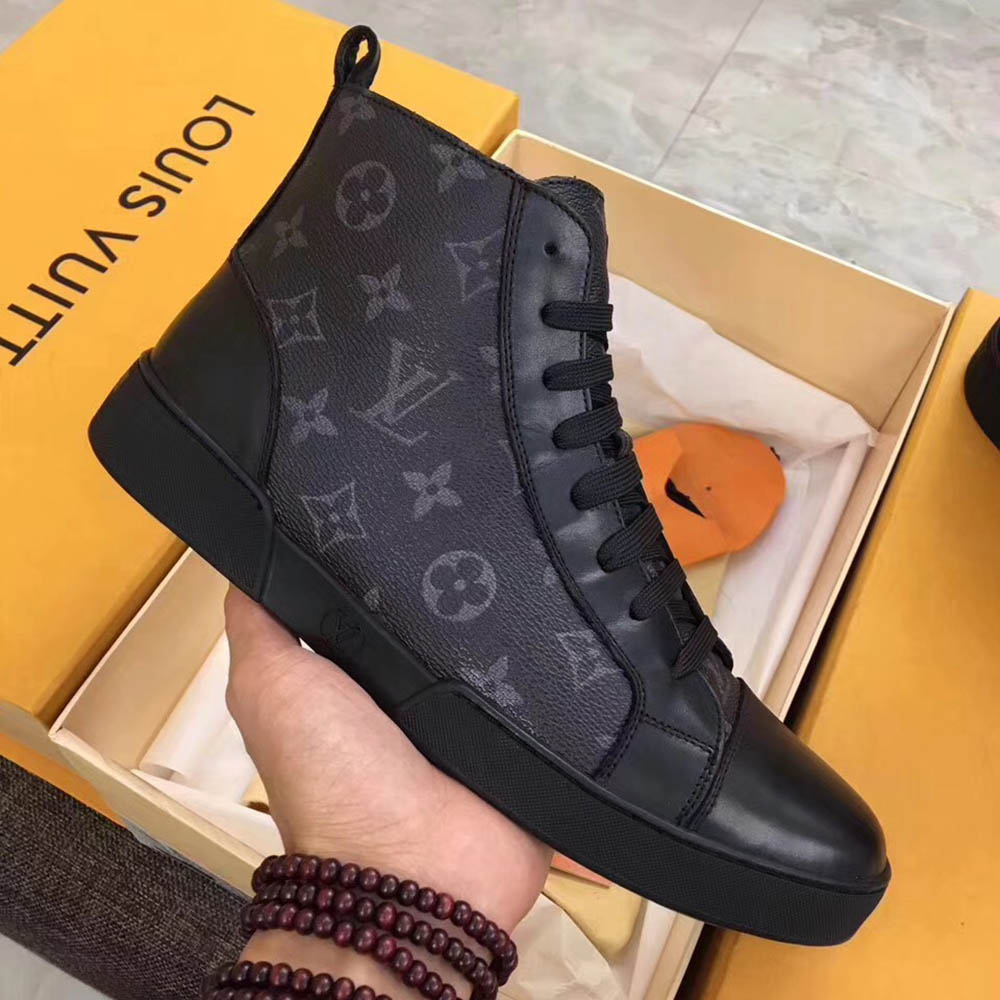 Louis Vuitton Black Leather High Top Sneakers - DopestKickz