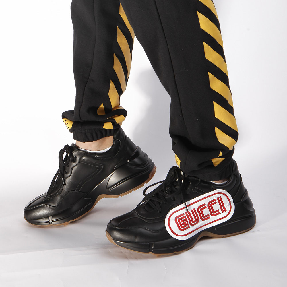 Gucci Rhyton Print Leather Sneaker(Black) - DopestKickz