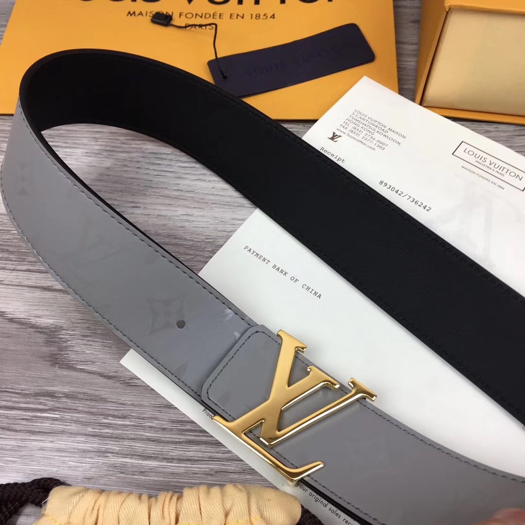 Louis Vuitton Grey 40MM Reversible Belt (Gold Buckle) - DopestKickz