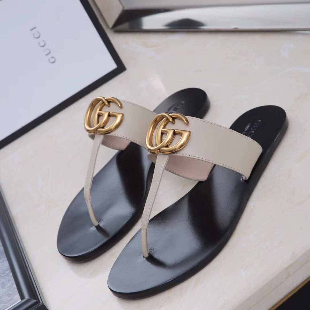 Gucci Leather Thong Sandal With Double G - DopestKickz
