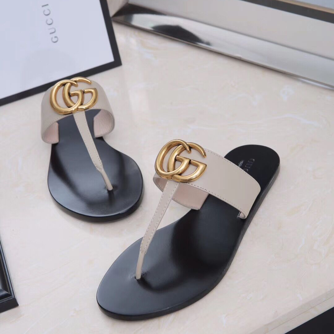 Gucci Leather Thong Sandal With Double G - DopestKickz