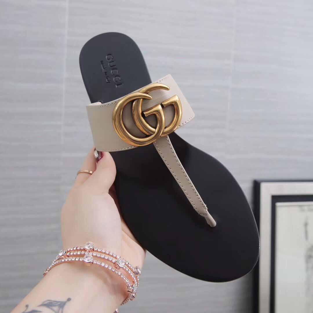 Gucci Leather Thong Sandal With Double G - DopestKickz