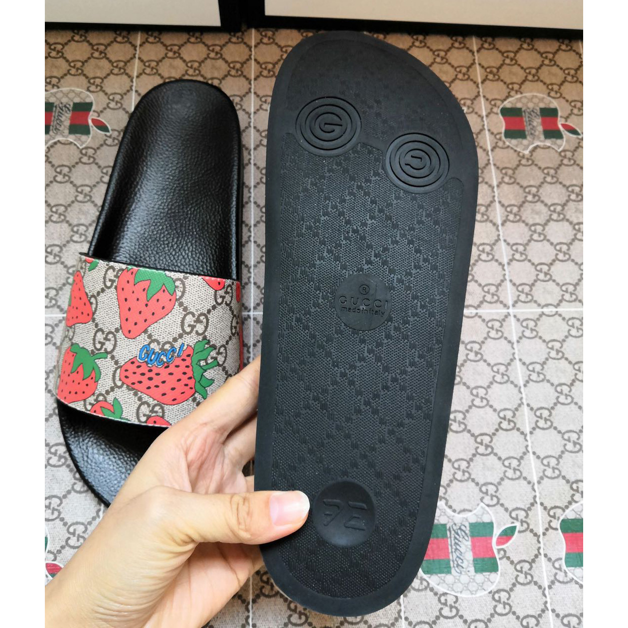 Gucci GG Gucci Strawberry Slide Sandal - DopestKickz