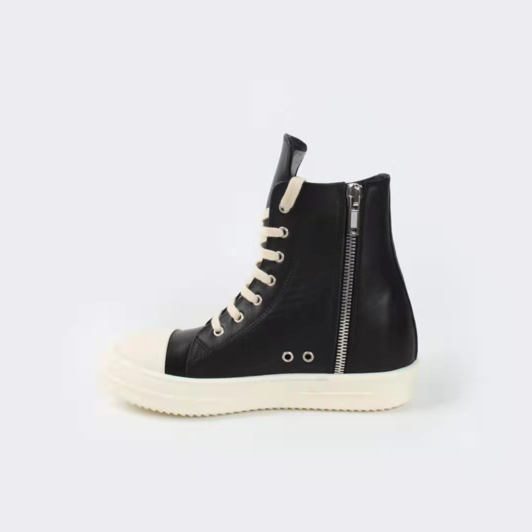 Rick Owens Black Leather High Top Sneakers - DopestKickz