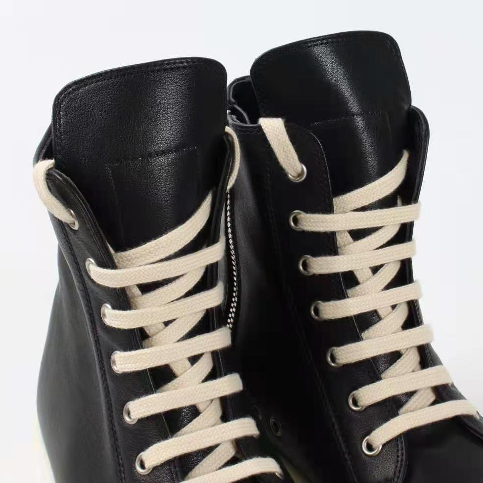 Rick Owens Black Leather High Top Sneakers - DopestKickz