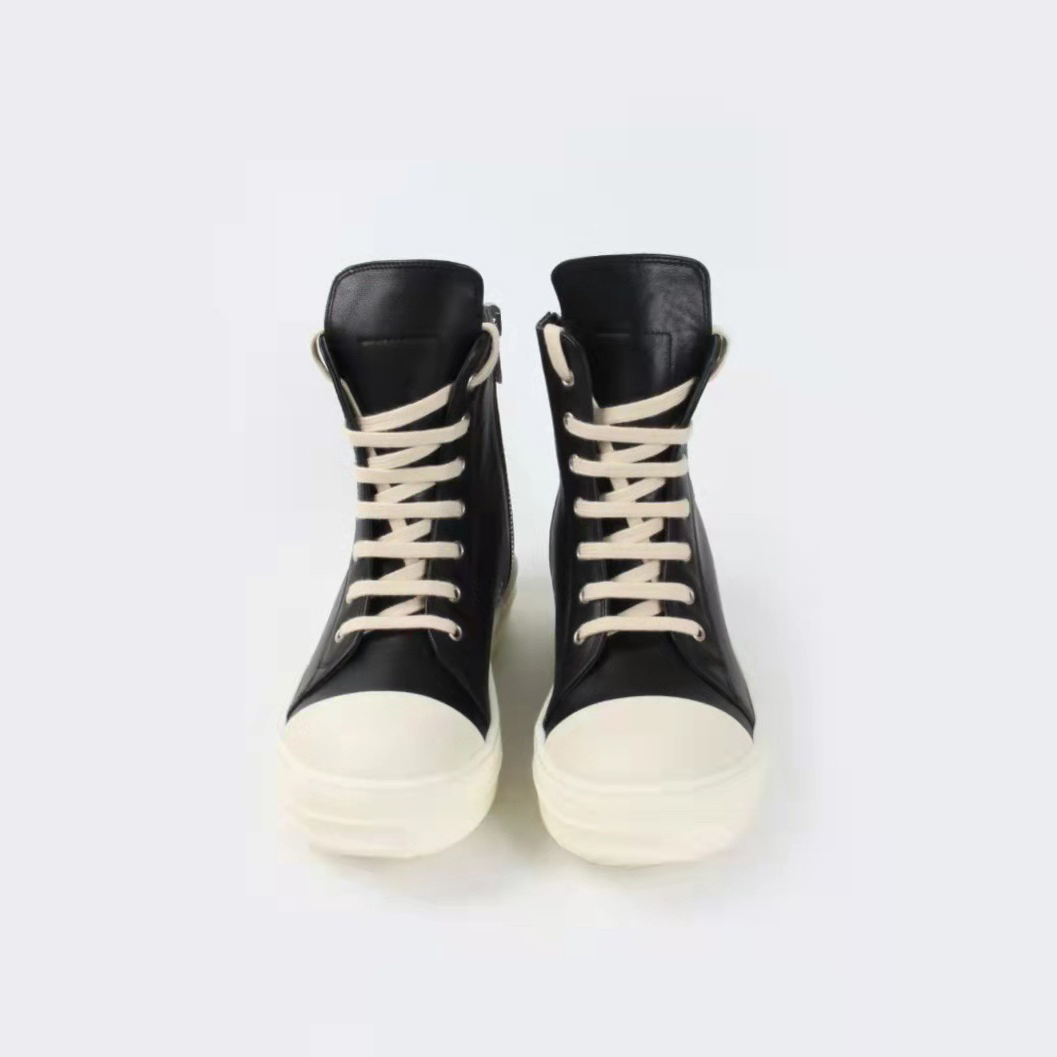 Rick Owens Black Leather High Top Sneakers - DopestKickz