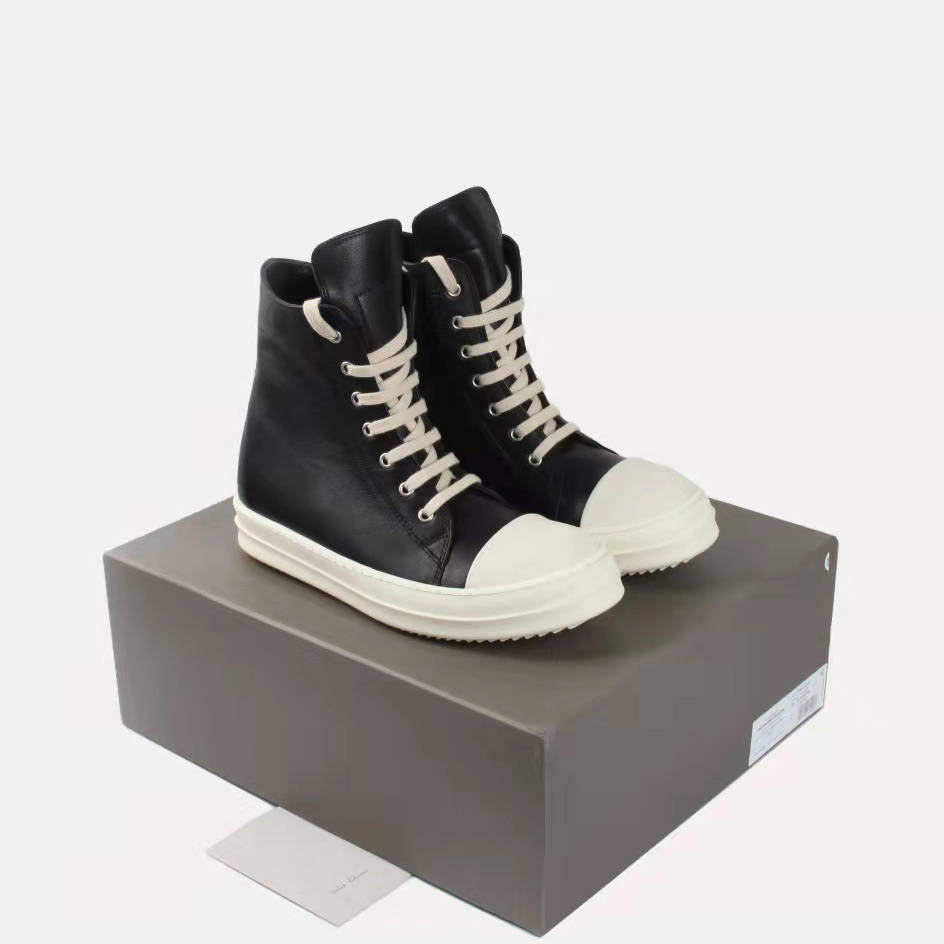 Rick Owens Black Leather High Top Sneakers - DopestKickz