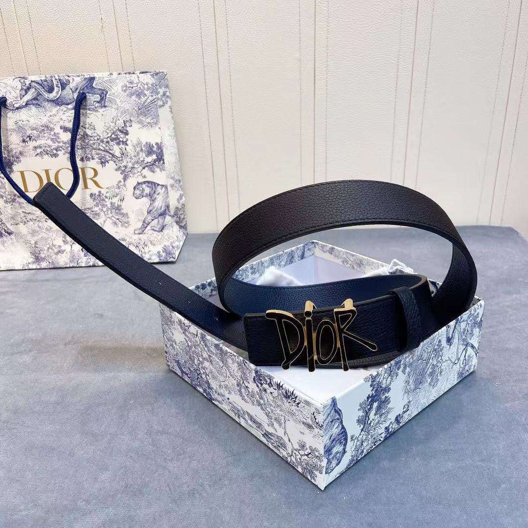 Dior Leather Belt With 'DIOR' Buckle - DopestKickz