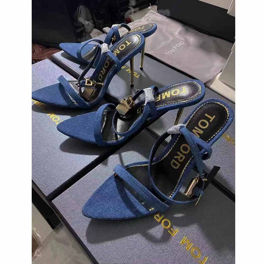 Tom Ford 10cm Denim Lock&Key Stiletto Sandals - DopestKickz