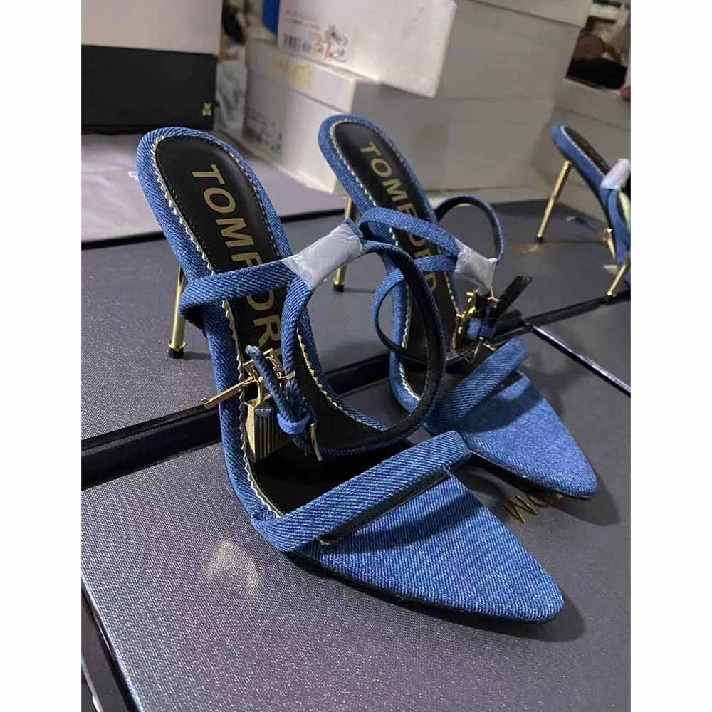 Tom Ford 10cm Denim Lock&Key Stiletto Sandals - DopestKickz