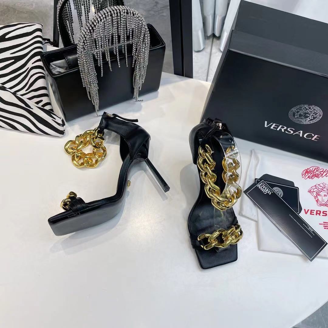 Versace Medusa Chain Nappa Leather Sandals (9.5cm) - DopestKickz