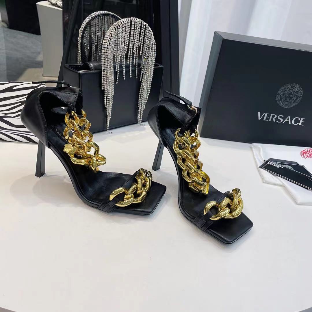 Versace Medusa Chain Nappa Leather Sandals (9.5cm) - DopestKickz