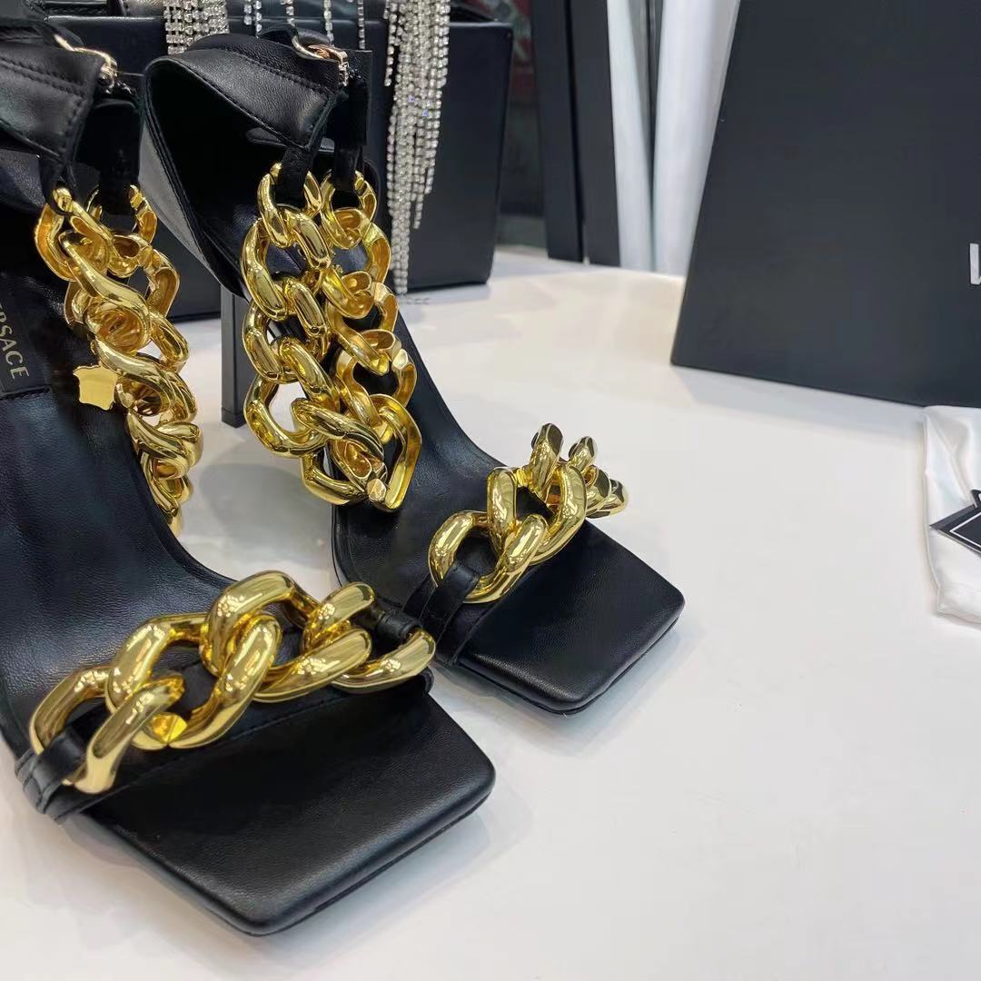 Versace Medusa Chain Nappa Leather Sandals (9.5cm) - DopestKickz