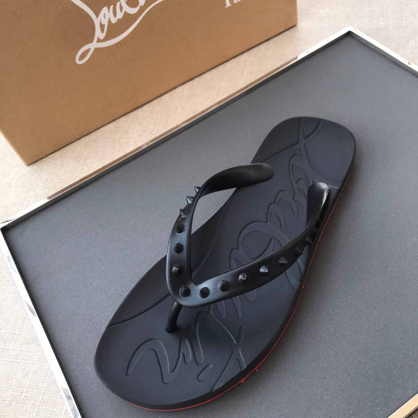 Christian Louboutin CL Loubi Flip Black PVC - DopestKickz