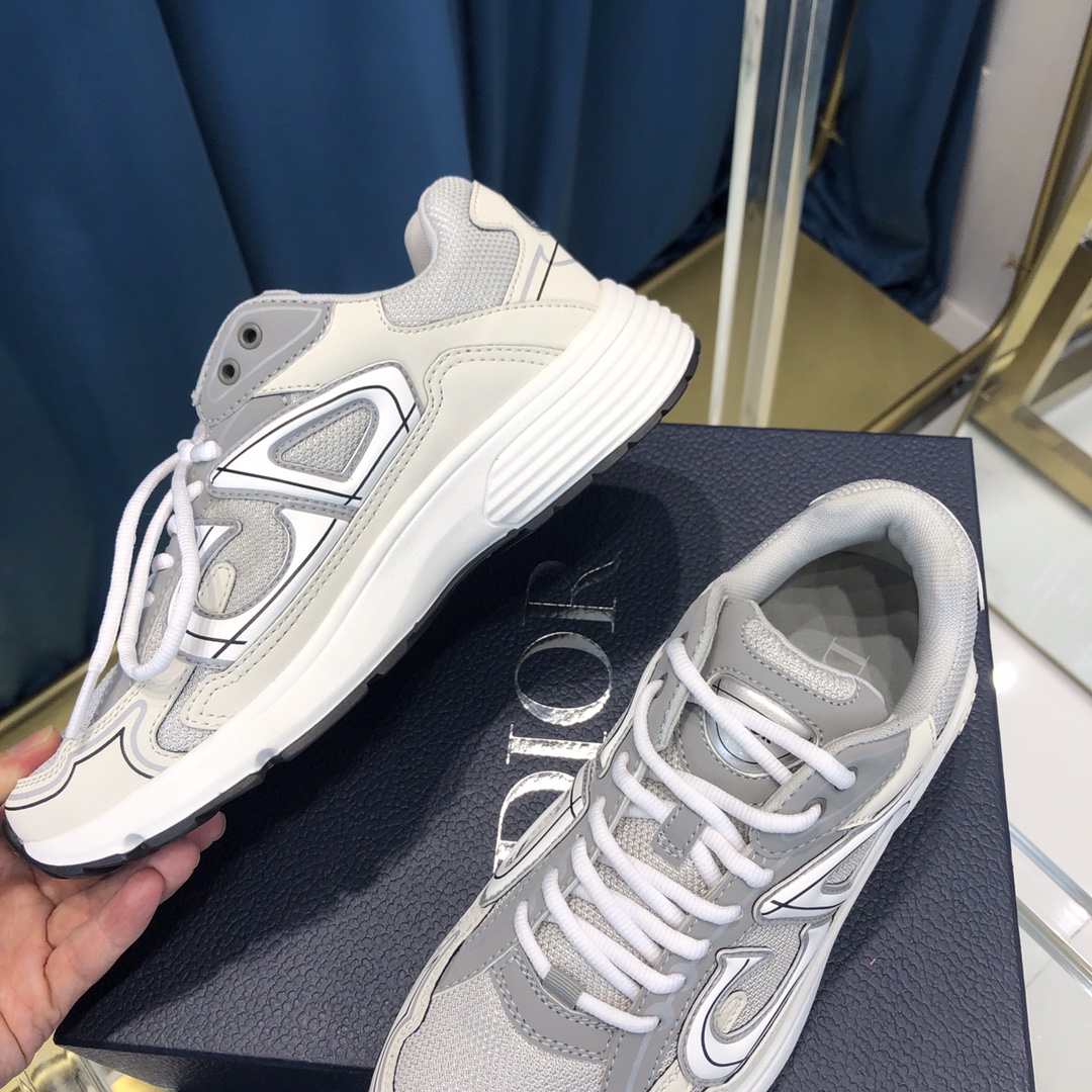 Dior B30 Sneaker Gray Mesh And White Technical Fabric - DopestKickz