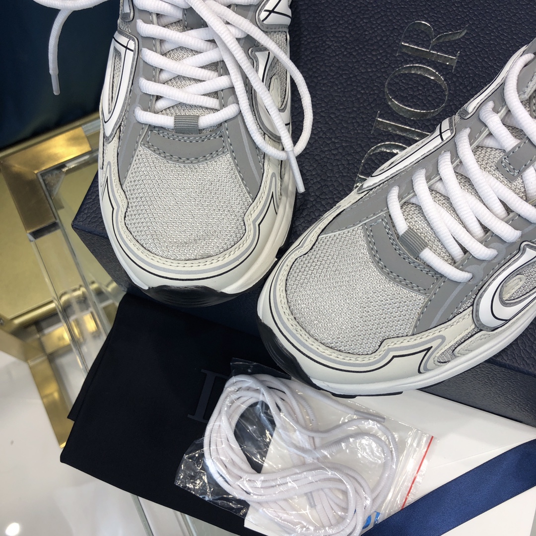 Dior B30 Sneaker Gray Mesh And White Technical Fabric - DopestKickz