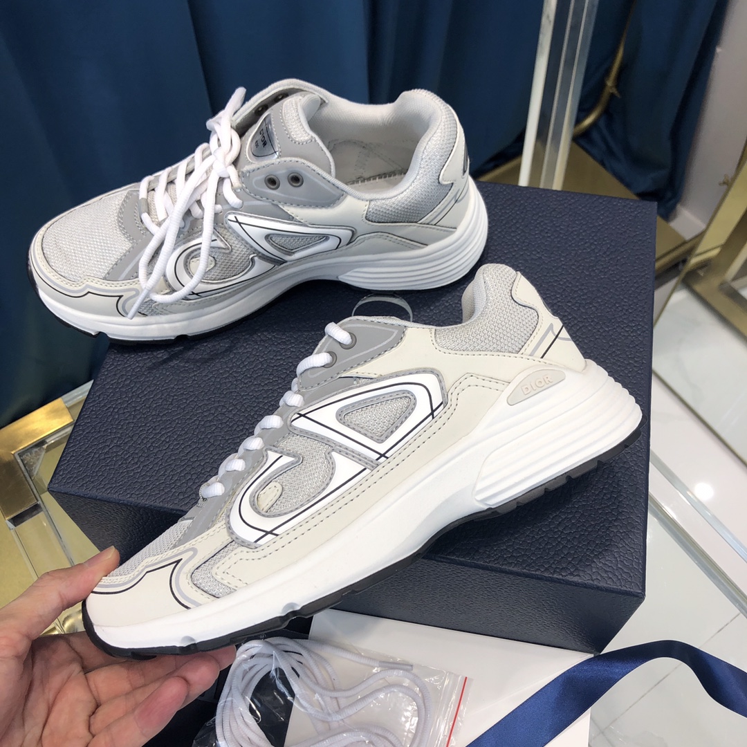 Dior B30 Sneaker Gray Mesh And White Technical Fabric - DopestKickz