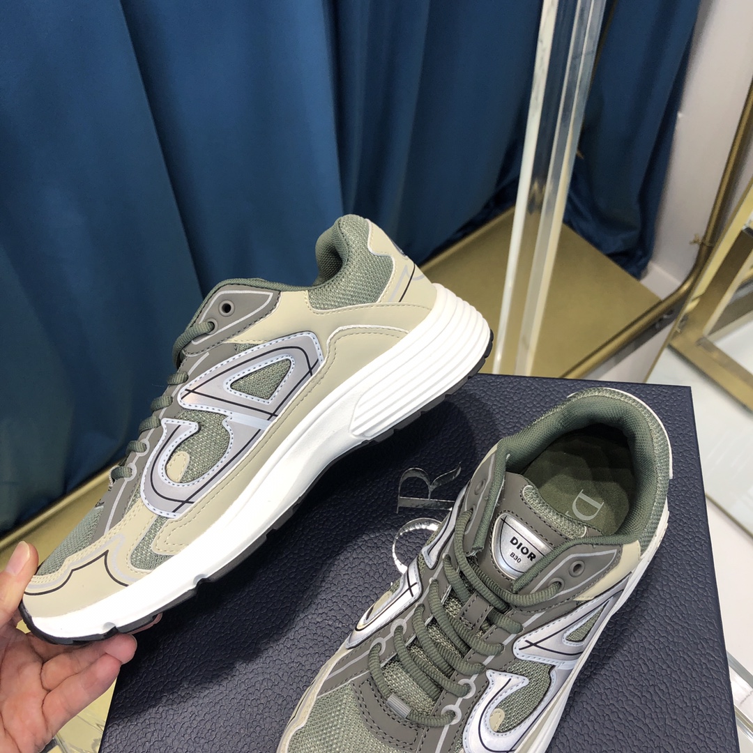 Dior B30 Sneaker Olive Mesh And Cream Technical Fabric - DopestKickz