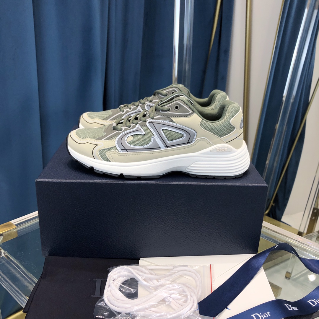 Dior B30 Sneaker Olive Mesh And Cream Technical Fabric - DopestKickz