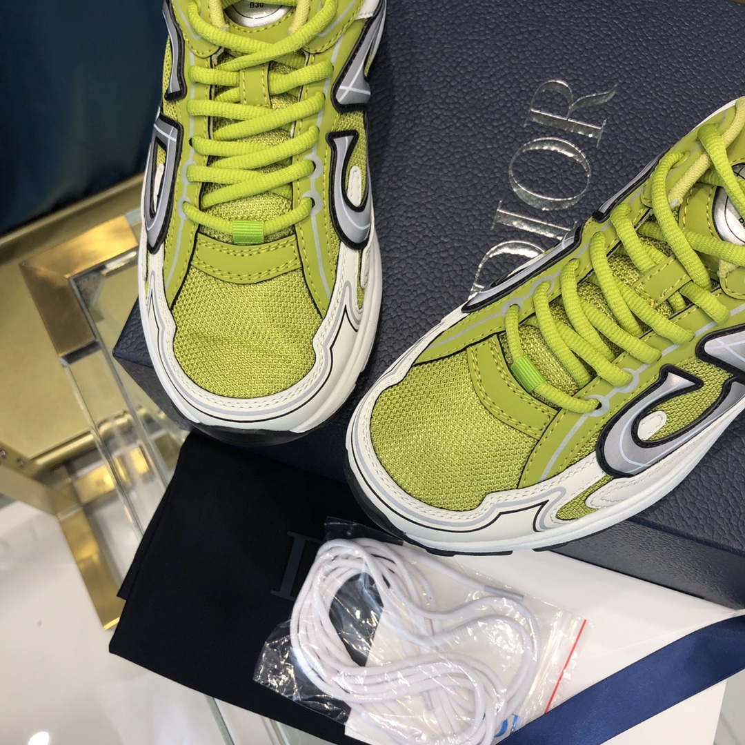 Dior B30 Sneaker Yellow Mesh And White Technical Fabric - DopestKickz