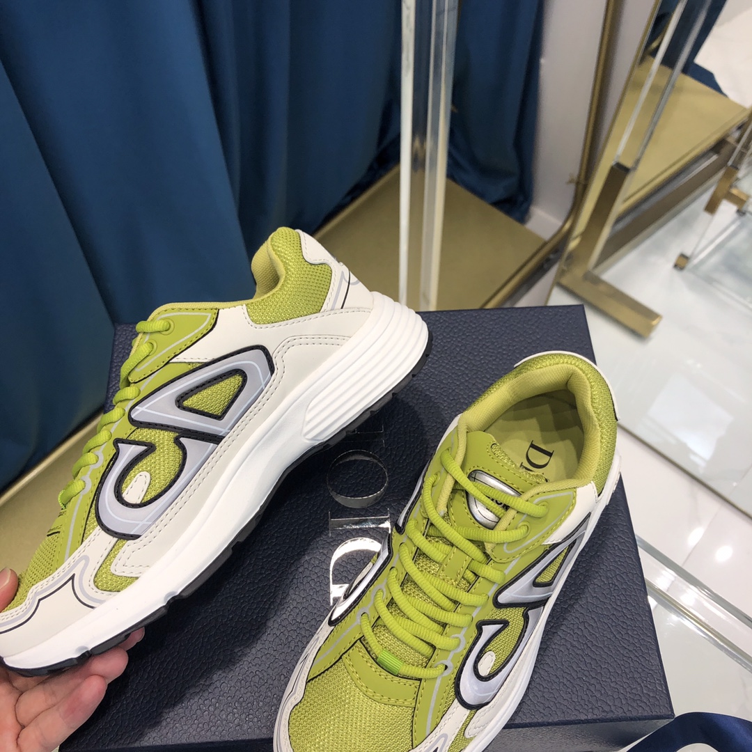 Dior B30 Sneaker Yellow Mesh And White Technical Fabric - DopestKickz