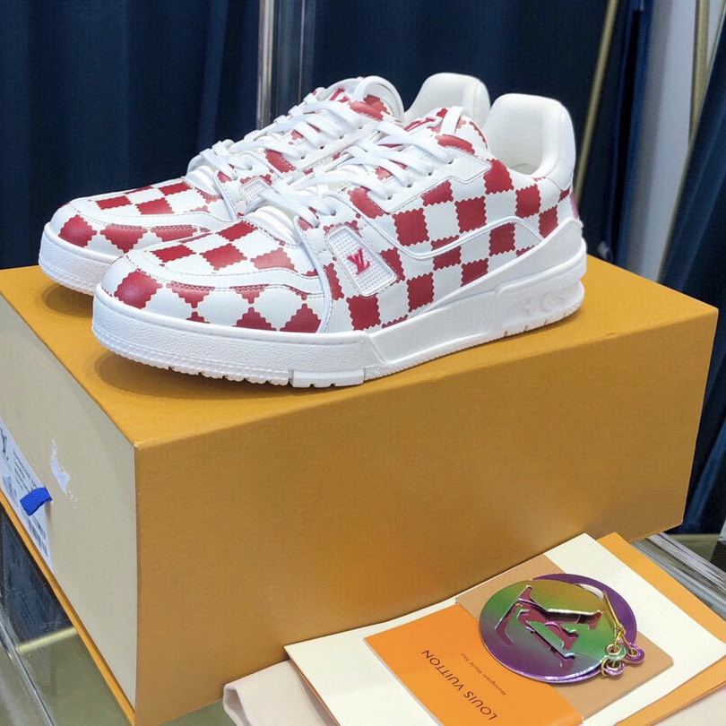 Louis Vuitton Trainer Sneaker Red White Damier - DopestKickz