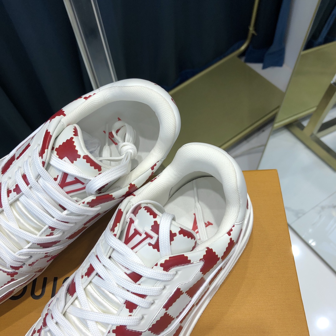 Louis Vuitton Trainer Sneaker Red White Damier - DopestKickz