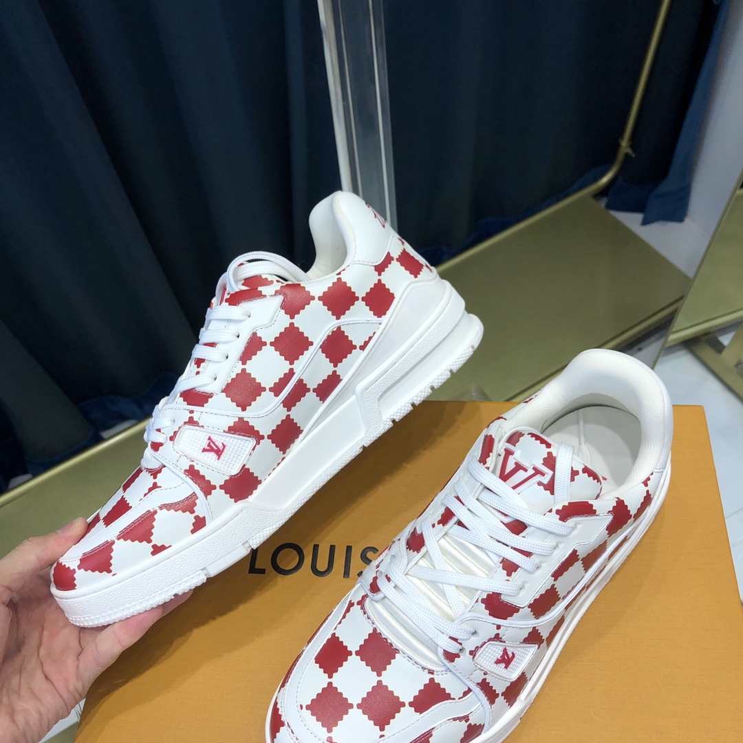 Louis Vuitton Trainer Sneaker Red White Damier - DopestKickz