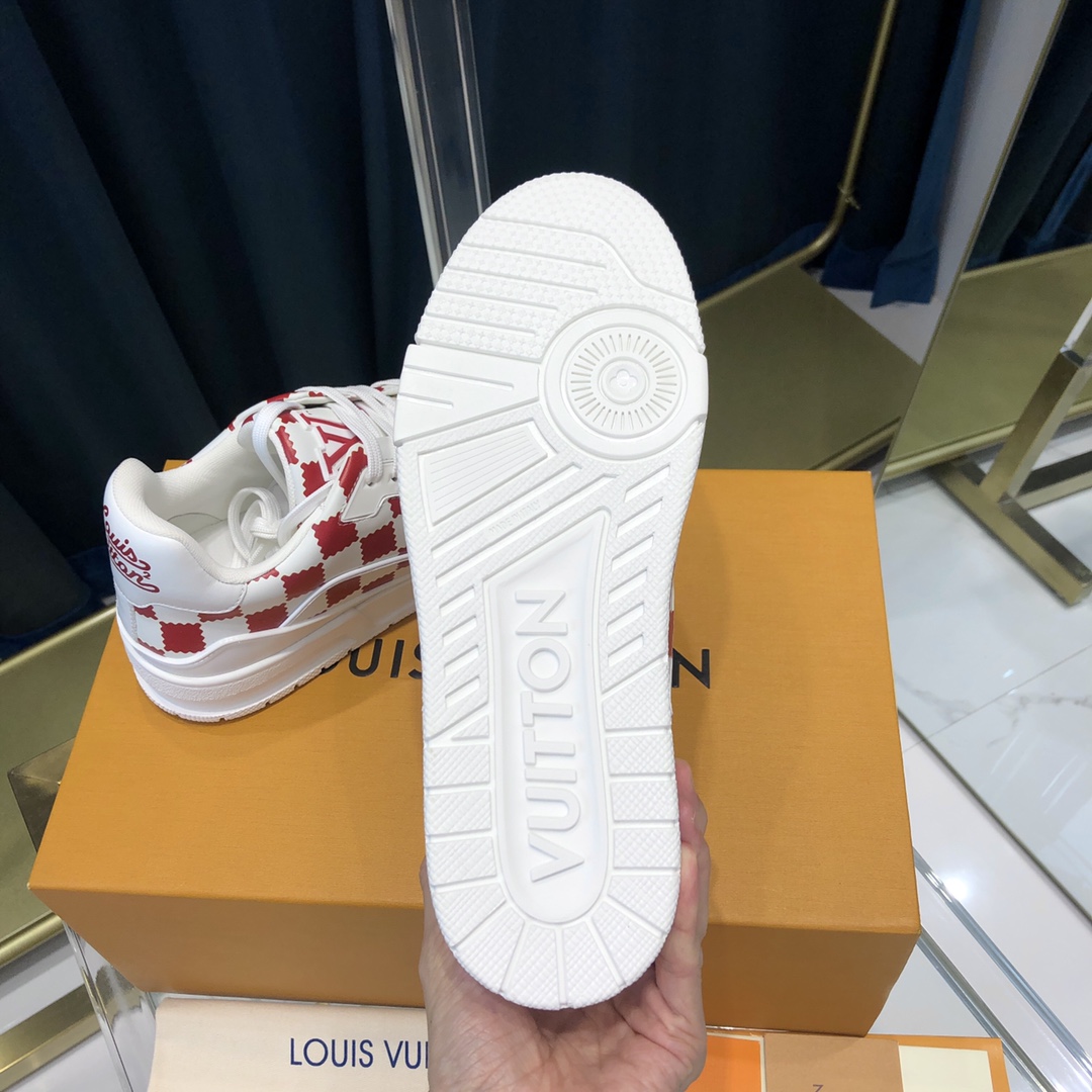 Louis Vuitton Trainer Sneaker Red White Damier - DopestKickz