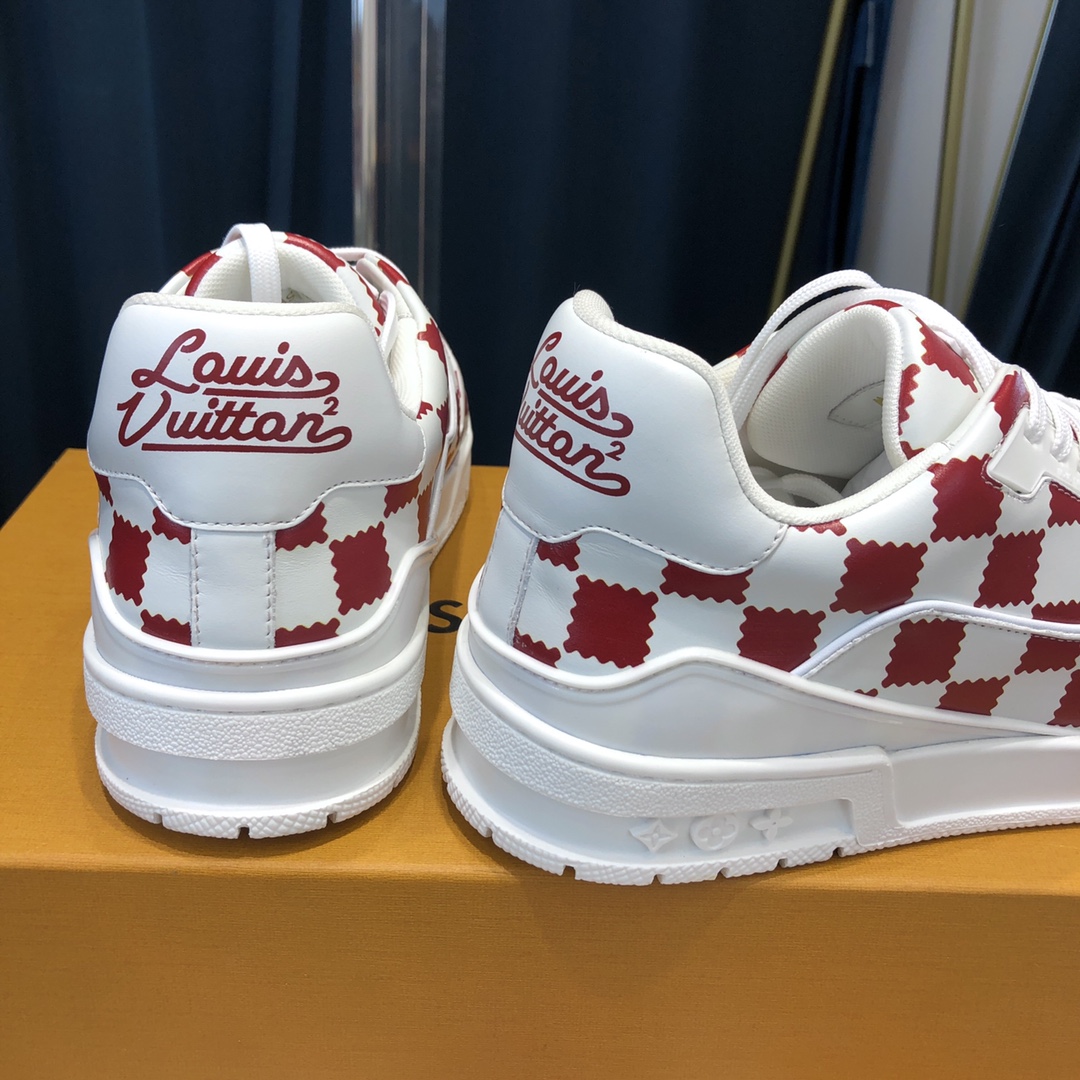 Louis Vuitton Trainer Sneaker Red White Damier - DopestKickz