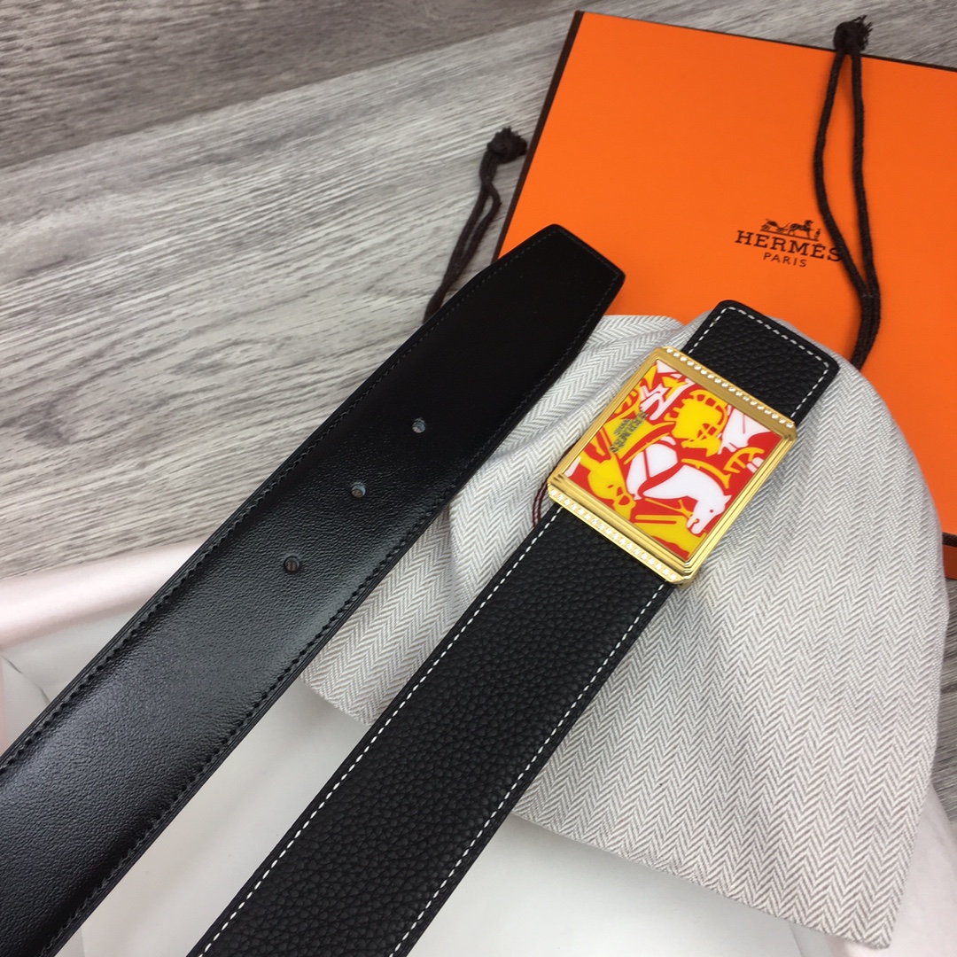 Hermes Black Leather Belt With   Enamel Buckle - DopestKickz