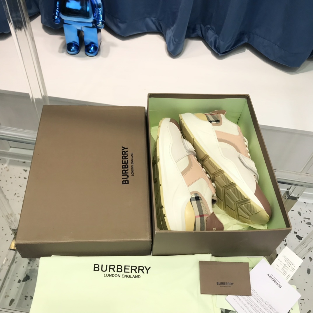 Burberry Check Cotton Canvas And Leather Sneakers - DopestKickz