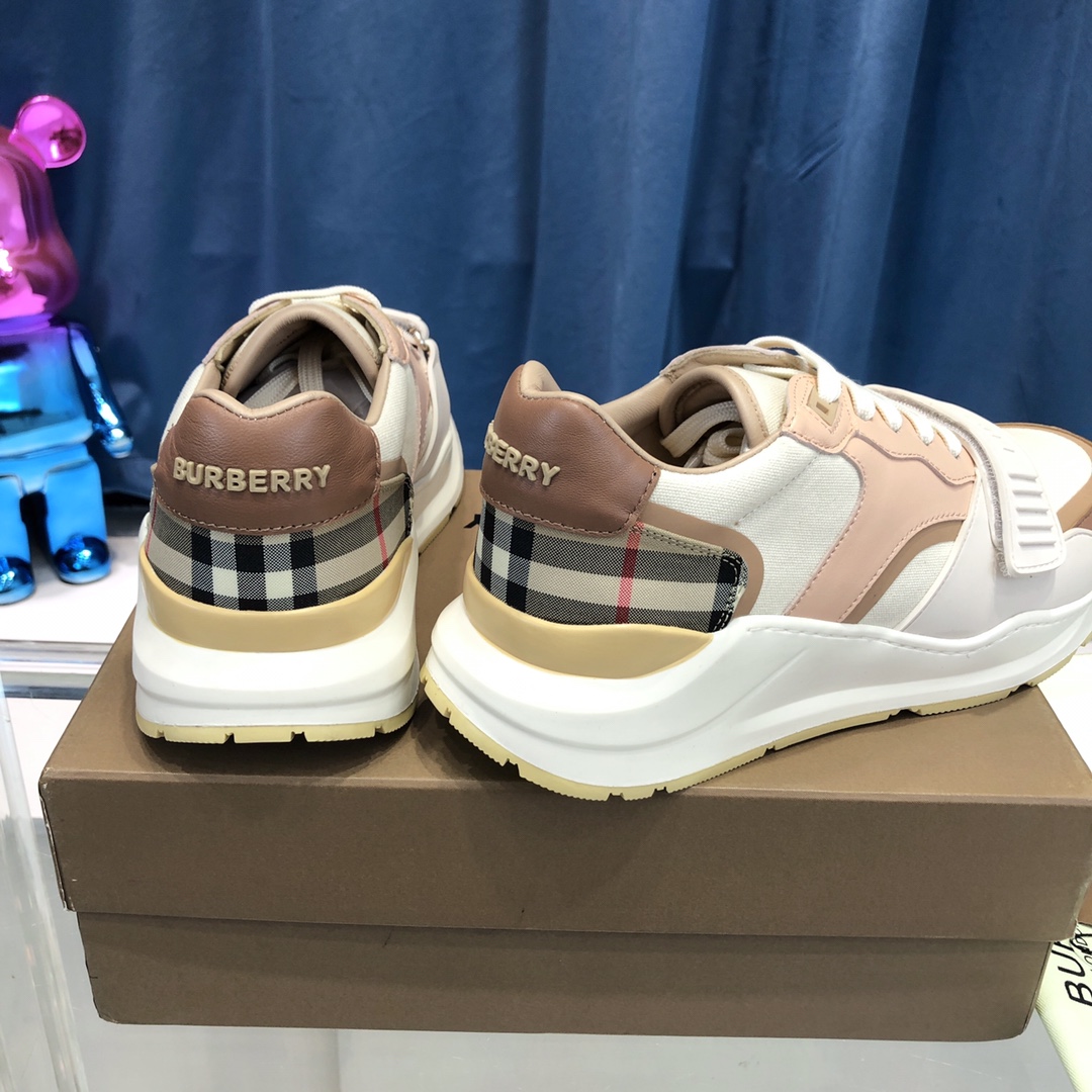 Burberry Check Cotton Canvas And Leather Sneakers - DopestKickz