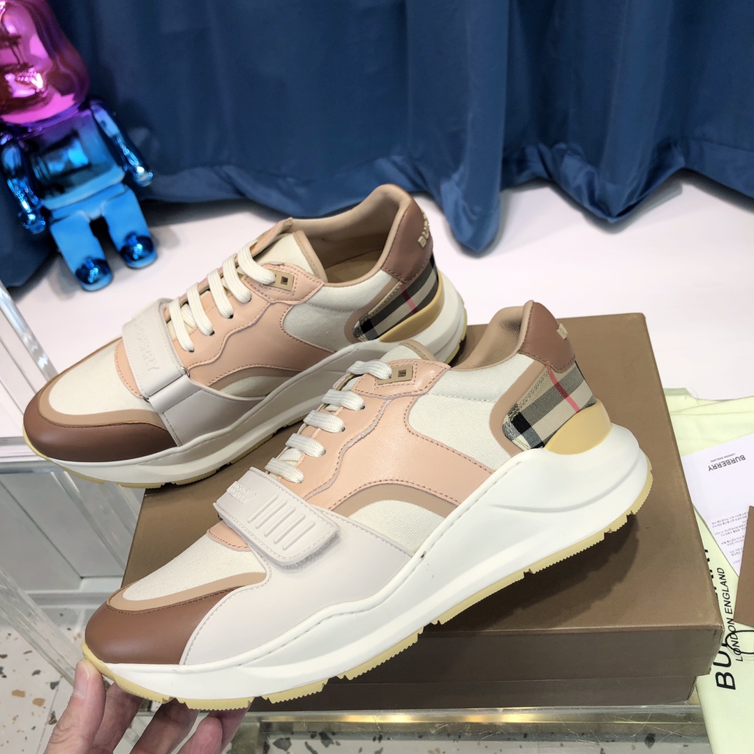 Burberry Check Cotton Canvas And Leather Sneakers - DopestKickz