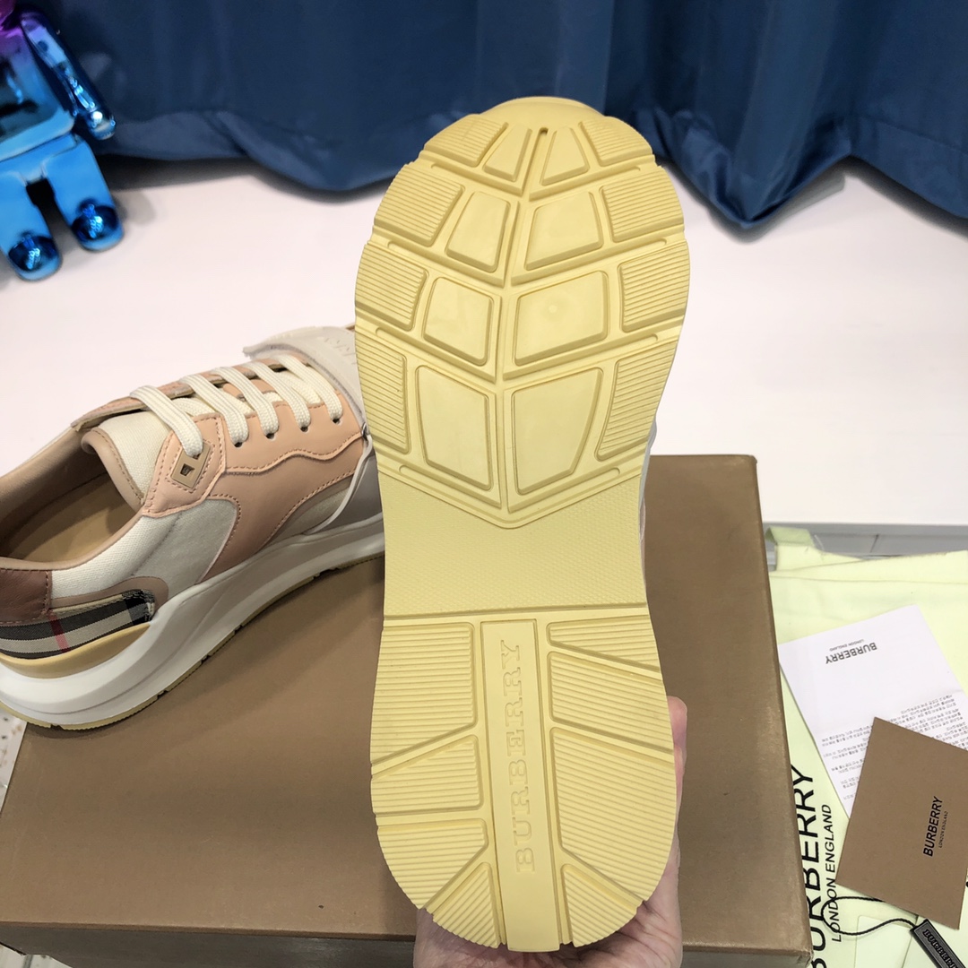 Burberry Check Cotton Canvas And Leather Sneakers - DopestKickz