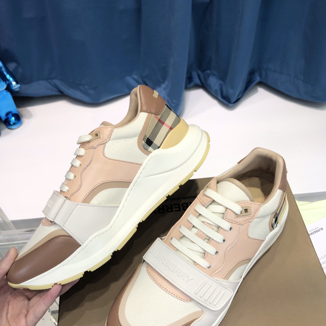 Burberry Check Cotton Canvas And Leather Sneakers - DopestKickz
