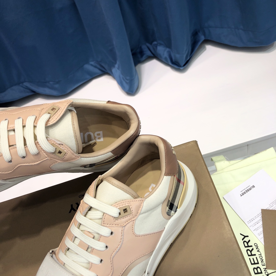 Burberry Check Cotton Canvas And Leather Sneakers - DopestKickz