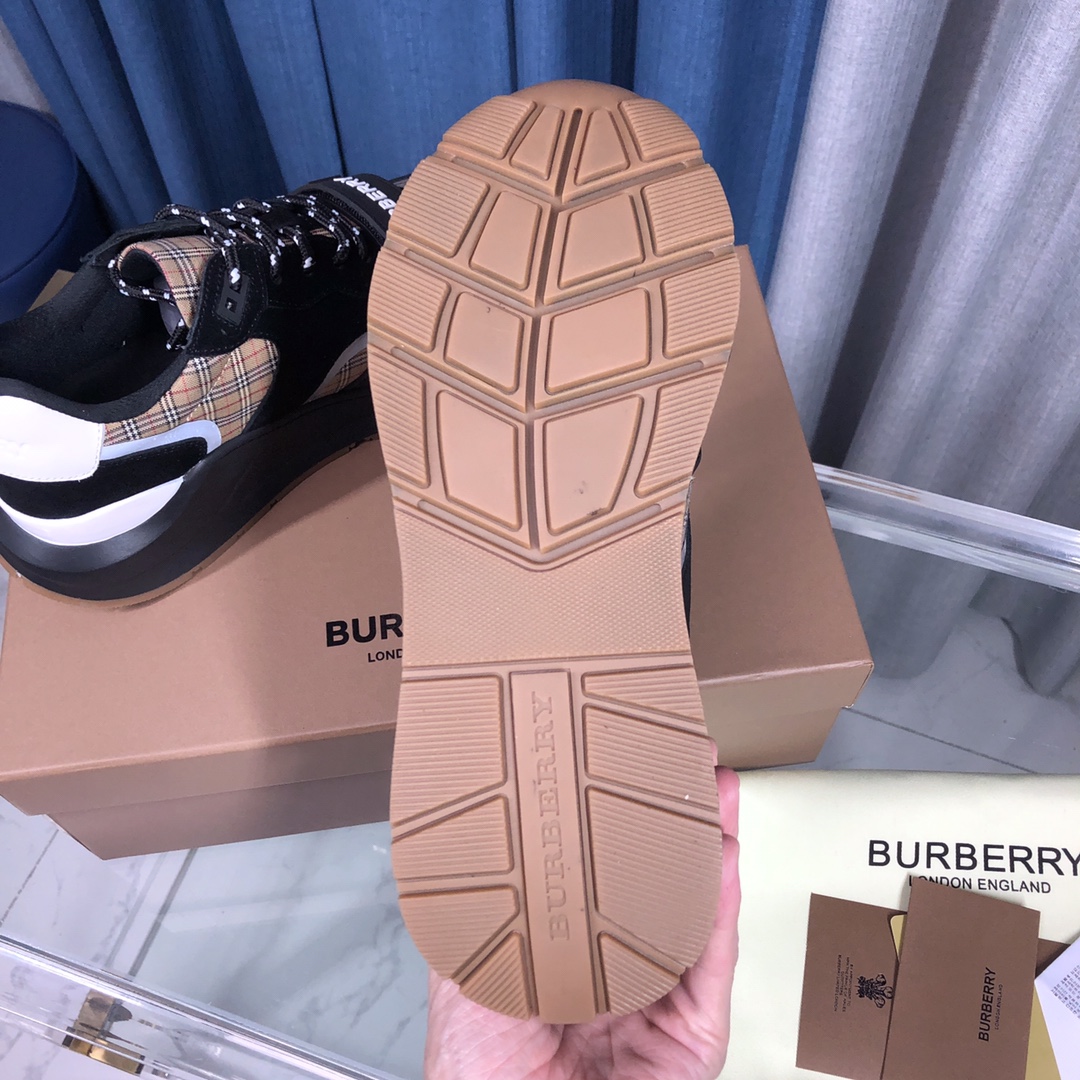 Burberry Check Cotton Canvas And Leather Sneakers - DopestKickz