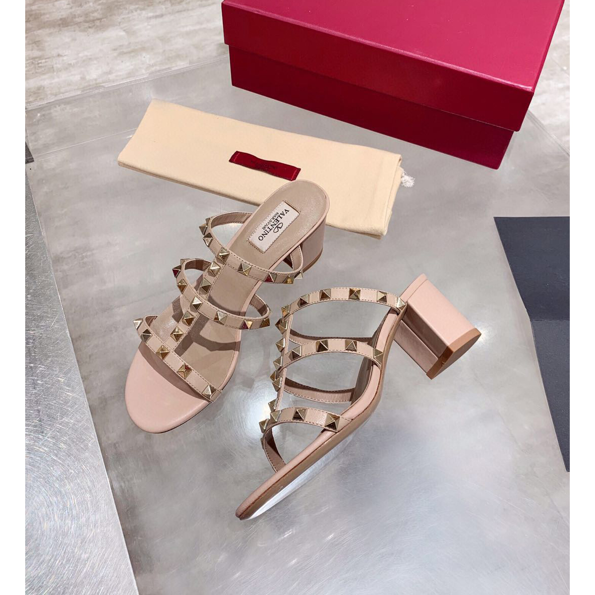 Saint Laurent Rockstud Caged 60mm Slide Sandals - DopestKickz