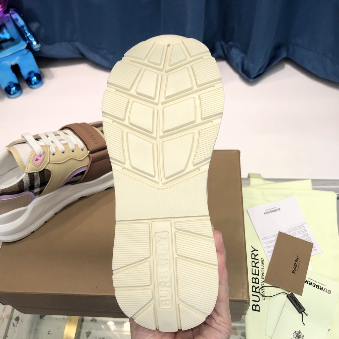 Burberry Check Cotton Canvas And Leather Sneakers - DopestKickz