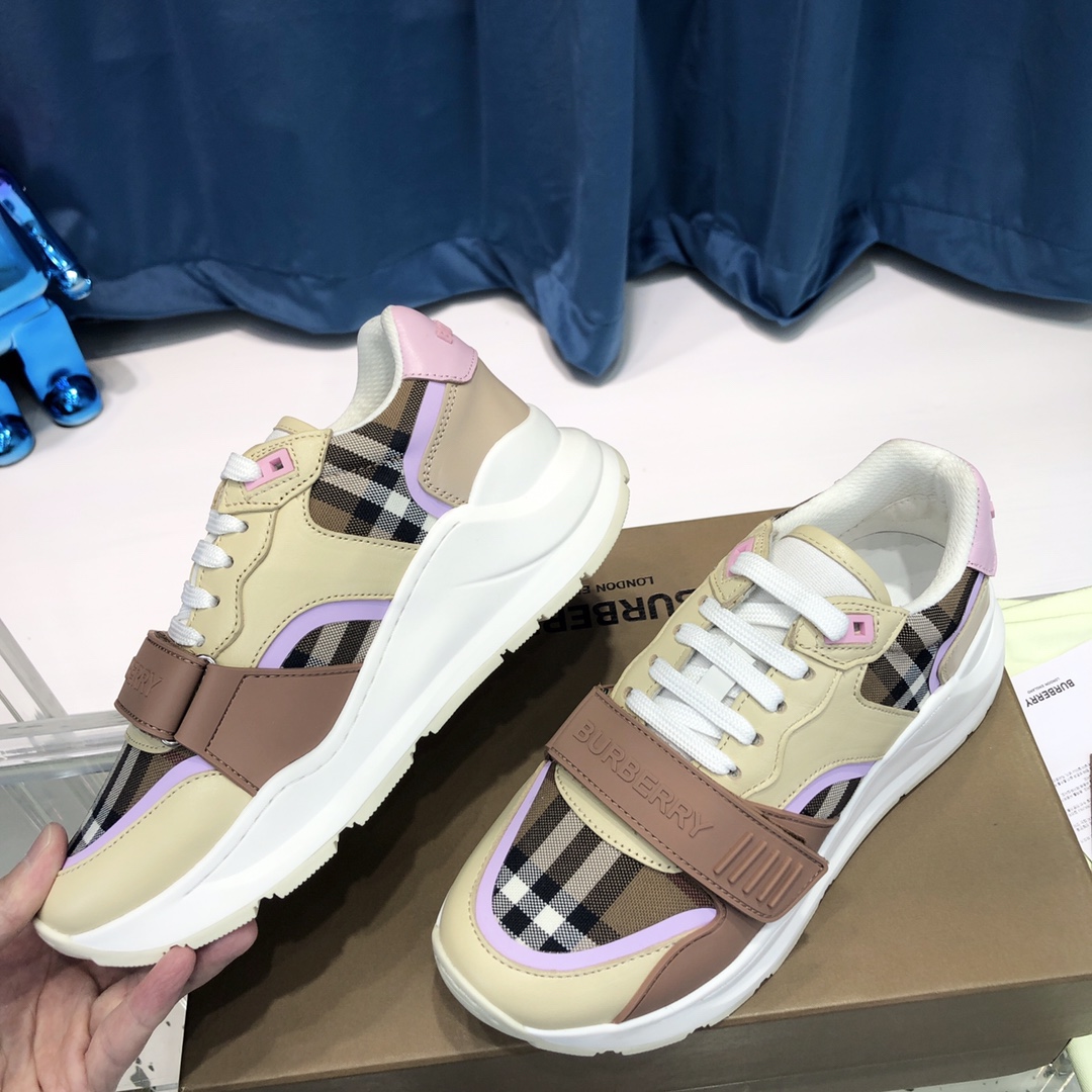 Burberry Check Cotton Canvas And Leather Sneakers - DopestKickz