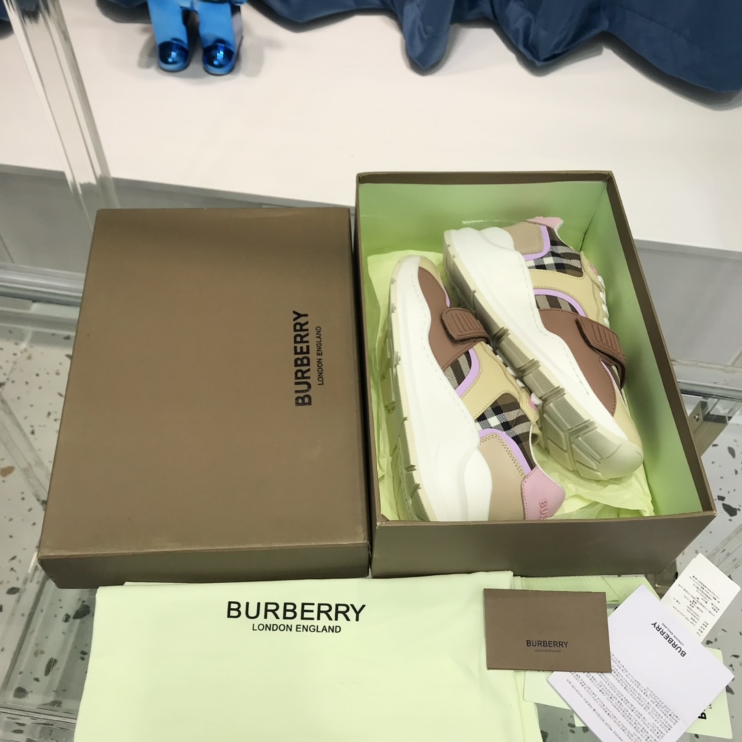 Burberry Check Cotton Canvas And Leather Sneakers - DopestKickz